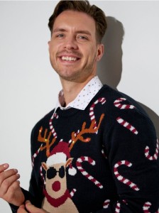 Świąteczny sweter z lampkami świecącymi - czarny