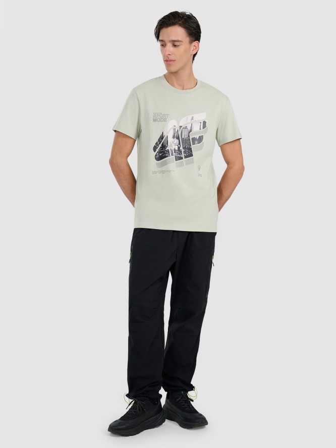 4F T-shirt regular z nadrukiem męski - turkusowy L