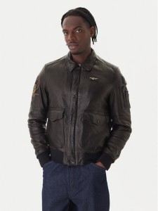 Aeronautica Militare Kurtka skórzana 252PN0963U100839 Czarny Regular Fit