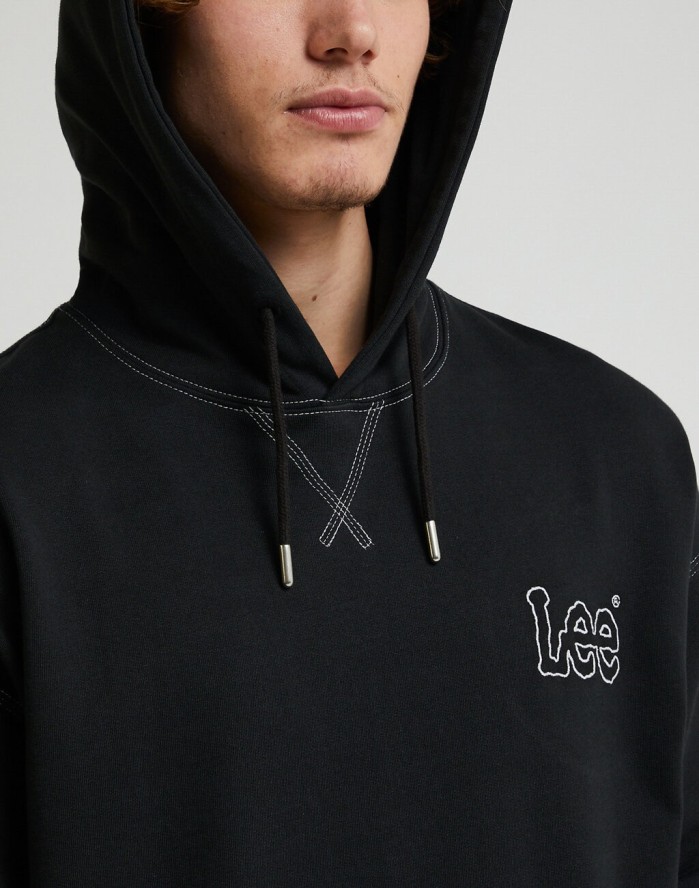 LEE LOOSE SEASONAL HOODIE MĘSKA BLUZA Z KAPTUREM KANGURKA WASHED BLACK LL26FTON 112331482