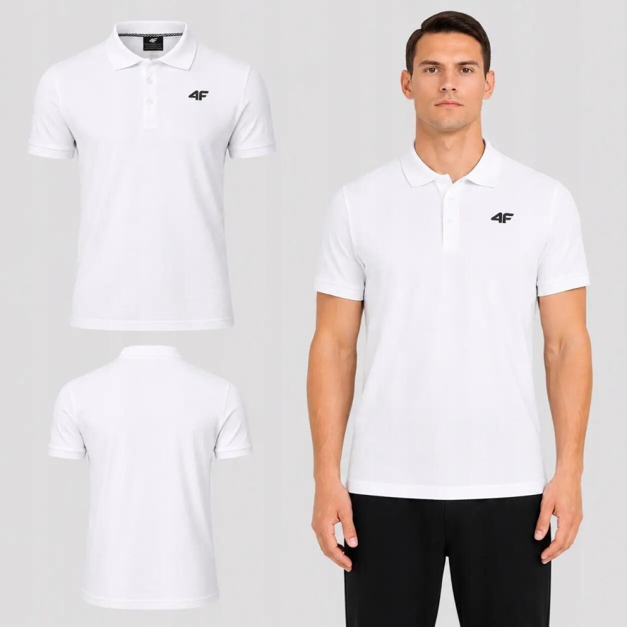 KOSZULKA POLO MĘSKA SPORTOWA 4F BAWEŁNIANA BIAŁA M0771 SS26