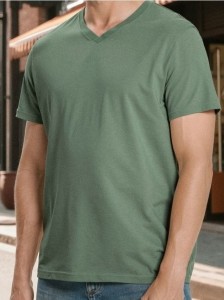 Koszulka basic z dekoltem w serek - zielony