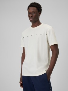 4F T-shirt regular z nadrukiem męski - beżowy L