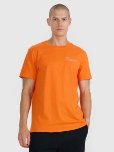 4F T-shirt regular z nadrukiem męski - pomarańczowy XXL