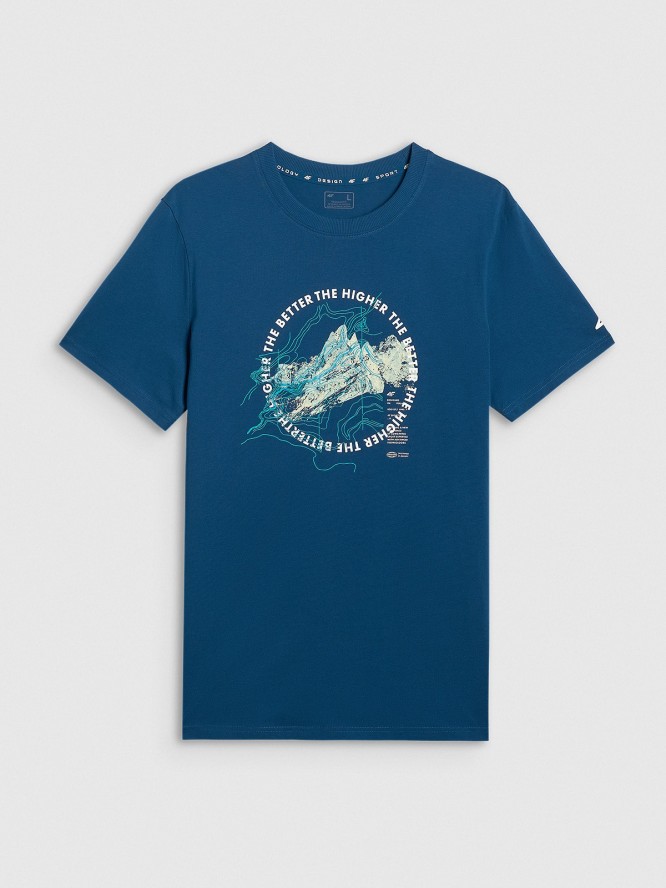 4F T-shirt regular z nadrukiem męski - turkusowy M