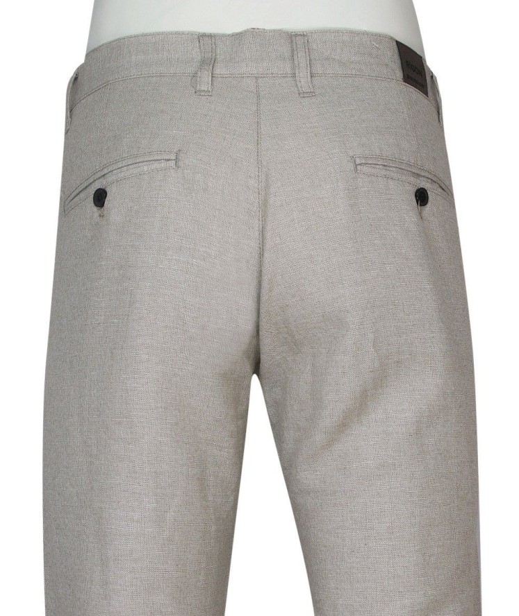 Spodnie Męskie, Beżowe z Domieszką LNU, Casualowe, Zwężane, Chinosy -RIGON