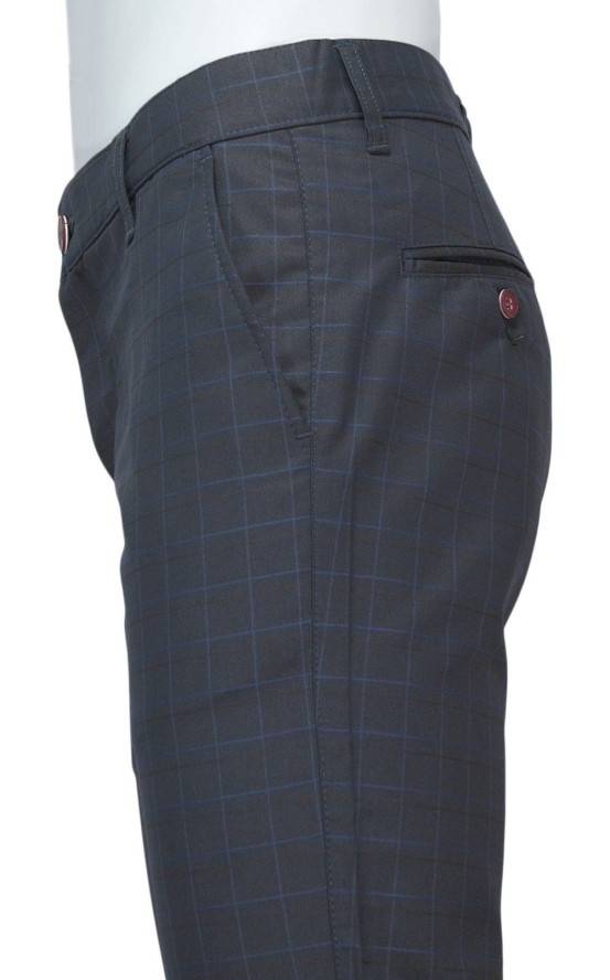Spodnie Eleganckie Grafitowe, Szare w Kratkę, Zwężane, Chinosy, Męskie -RIGON