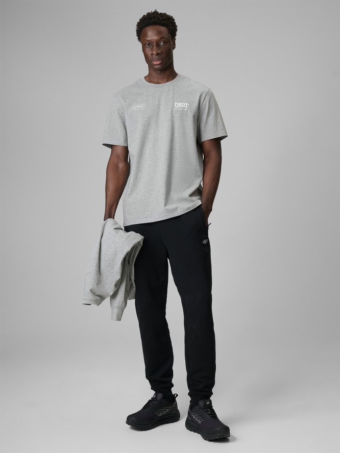 4F T-shirt regular z nadrukiem męski - szary M