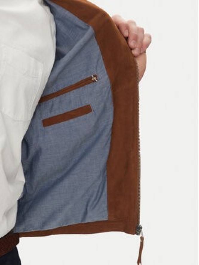 Serge Pariente Kurtka skórzana Sylvino Vs Brązowy Slim Fit