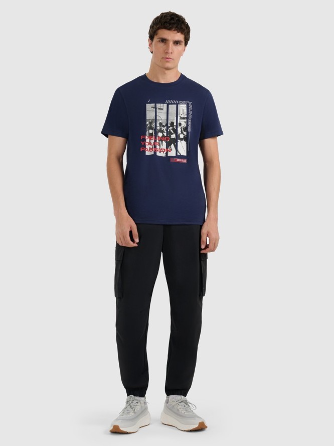 4F T-shirt regular z nadrukiem męski - granatowy XXL