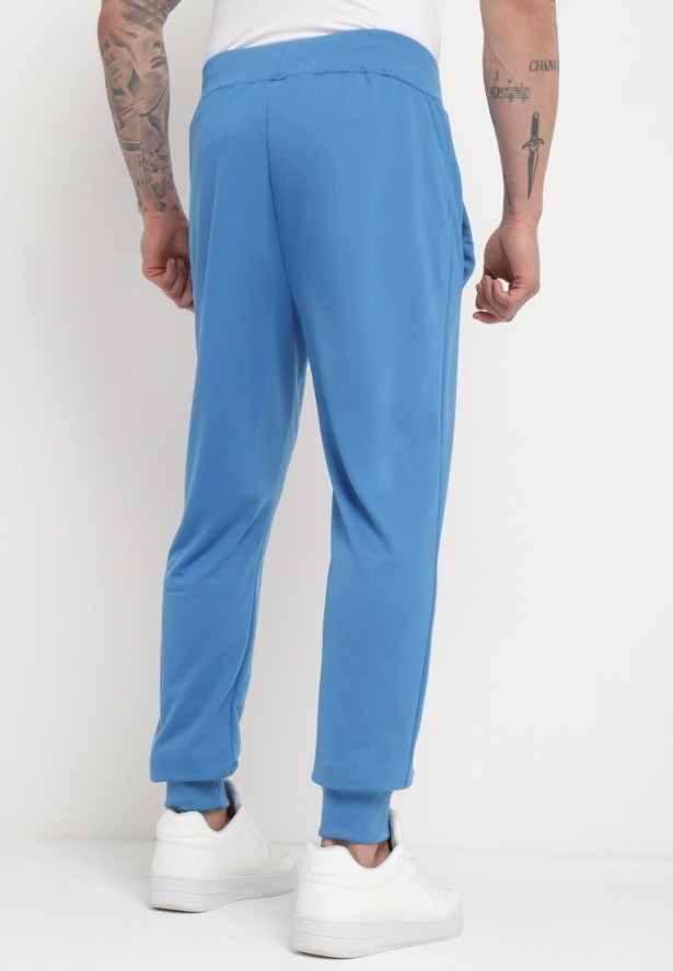 Niebieskie Spodnie Dresowe z Wiązaniem w Pasie z Wyższym Stanem Aricasa
