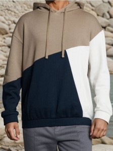 Bluza hoodie color-block - brązowy