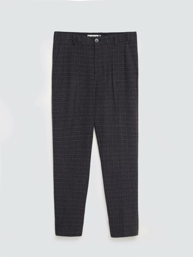 Spodnie męskie z kantem w kratę szare Jordini 903