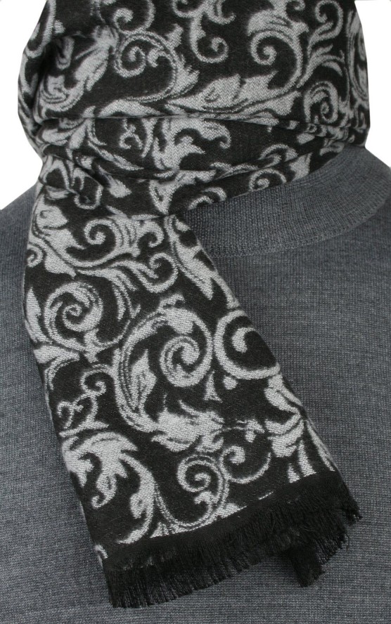 Męski Szalik Alties - Czarno-Popielaty, Motyw Kwiatowy
