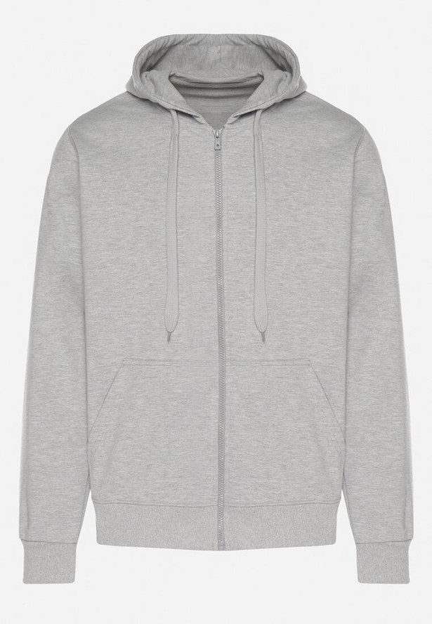 Jasnoszara Bluza z Bawełną Kapturem i Sznurkami Asallin