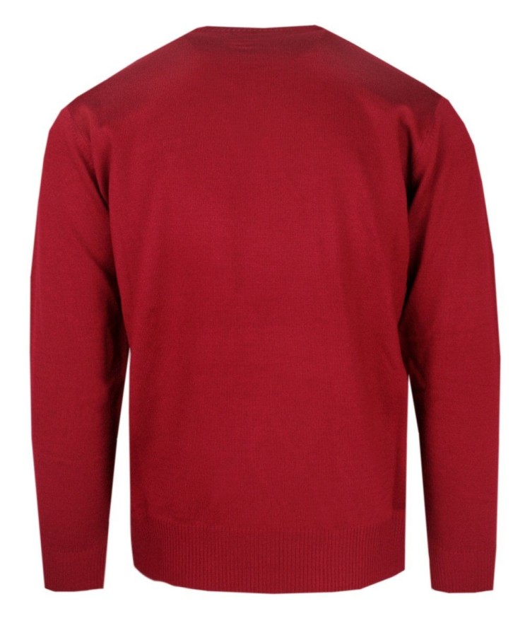 Klasyczny Wełniany Sweter, Okrągły Dekolt (U-Neck) - Pako Jeans - Czerwony