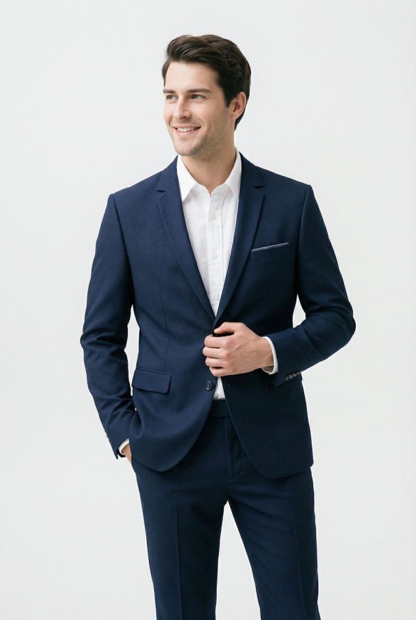 Granatowy Garnitur na Studniówkę lub Wesele - Taliowany - Casino