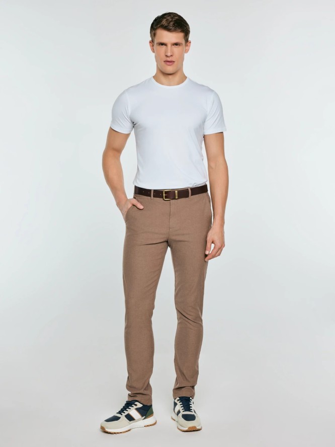 Spodnie męskie chinosy w drobny wzorek beżowe Erhati 801