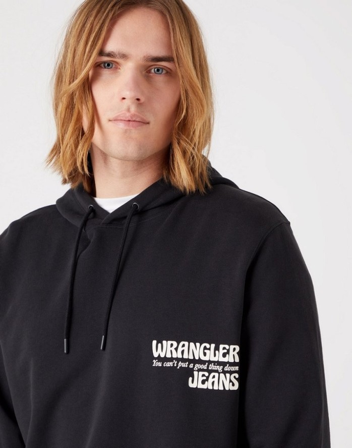 WRANGLER SLOGAN HOODIE MĘSKA BLUZA FADED BLACK W666ILXV6 112321310