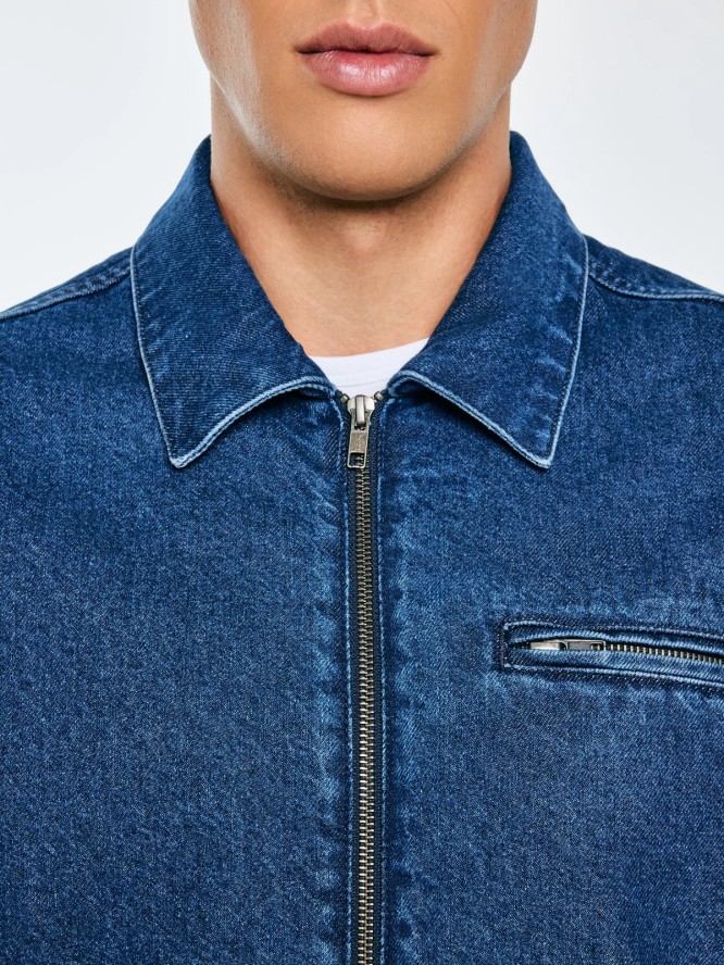 Kurtka męska jeansowa zapinana na zamek ocieplana granatowa Malcom 530