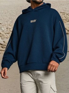 Bluza żakardowa z kontrastową lamówką - granatowy