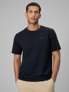 4F T-shirt regular gładki męski - granatowy L