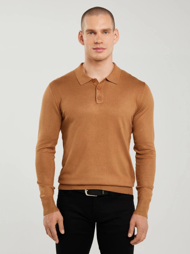 Sweter męski z kołnierzykiem polo brązowy Bradson 802