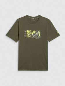 4F T-shirt regular z nadrukiem męski - khaki S