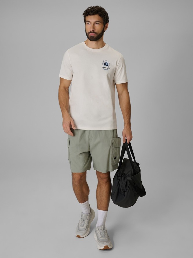 4F T-shirt regular z nadrukiem męski - beżowy XL