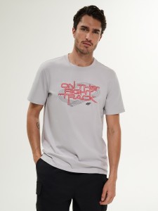 4F T-shirt regular z nadrukiem męski - szary L