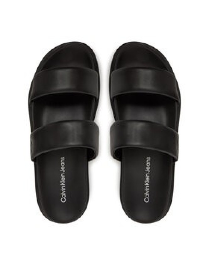 Calvin Klein Jeans Klapki Flat Molded Doublebar Sandal Lth YM0YM01226 Czarny