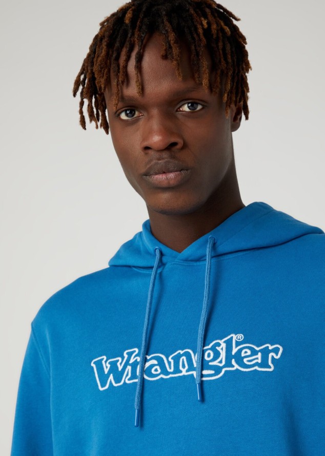 WRANGLER GRAPHIC HOODIE MĘSKA BLUZA Z KAPTUREM LOGO DEEP WATER W674I469F 112331888
