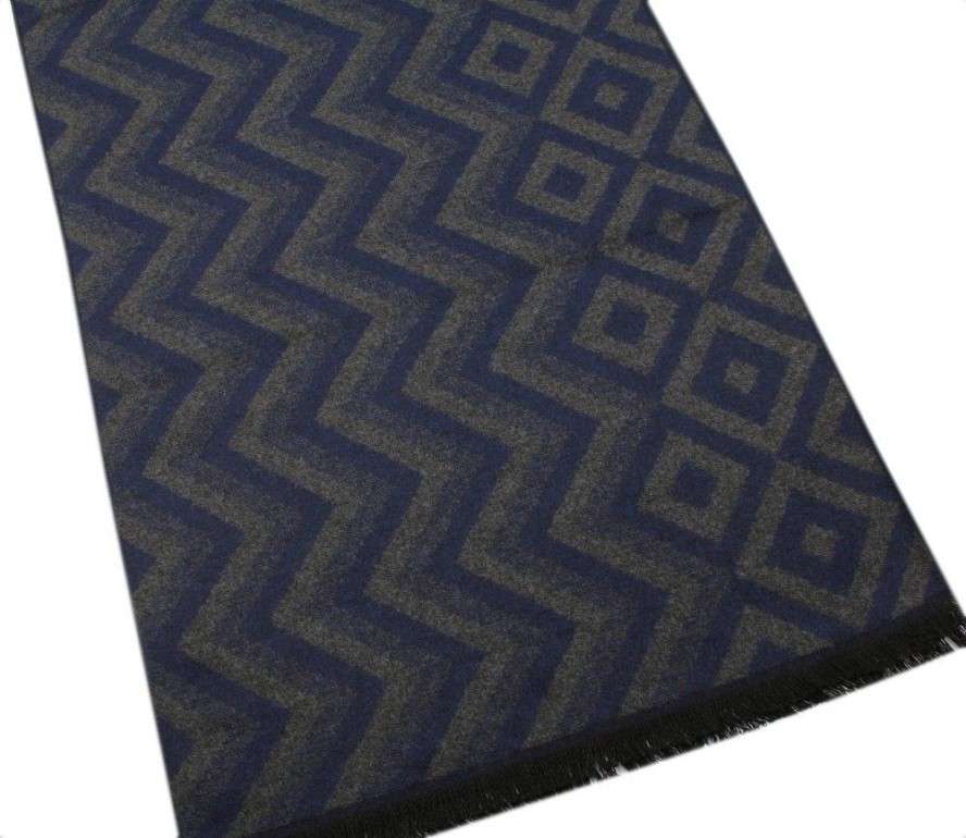 Męski Szalik z Wiskozy - Alties - Popiel i Granat, Figury Geometryczne