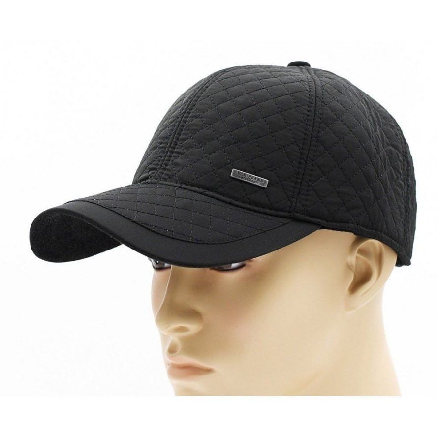 Czapka Czarna z Daszkiem, z Nausznikami, Pikowana, Jesienno-Zimowy -Pako Jeans