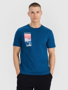 4F T-shirt regular z nadrukiem męski - turkusowy XL