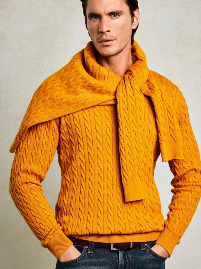 Sweter męski ze splotem warkoczowym żołty Amaris 201