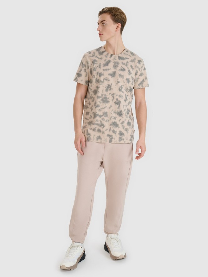 4F T-shirt oversize z nadrukiem męski - beżowy S