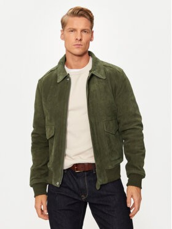 Schott NYC Kurtka skórzana LC2410S Zielony Regular Fit