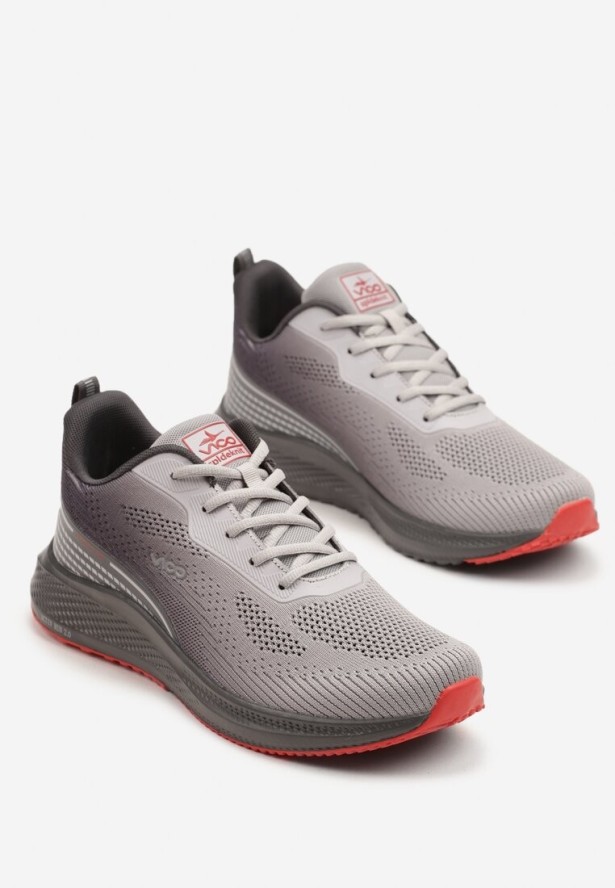 Szaro-Czerwone Buty Sportowe Sneakersy z Siateczki na Piankowej Podeszwie Saralia