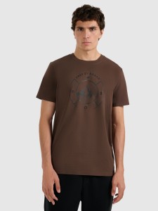 4F T-shirt regular z nadrukiem męski - beżowy XL