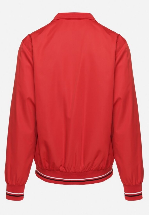 Czerwona Kurtka Przejściowa ze Ściągaczami w Paski i Kieszeniami Laname