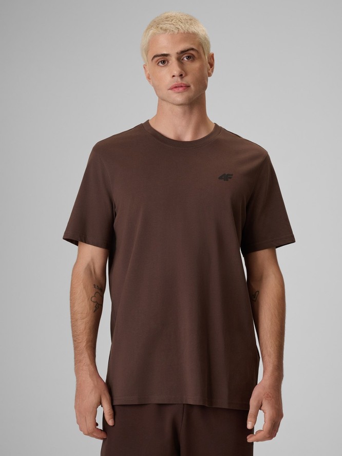 4F T-shirt regular gładki męski - brązowy XXL
