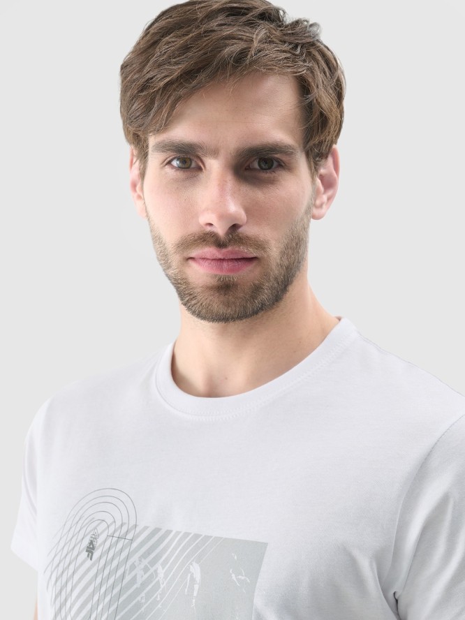 4F T-shirt regular z nadrukiem męski - biały XXL