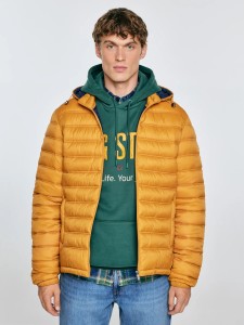 Kurtka męska pikowana z kapturem żółta Acarf 202