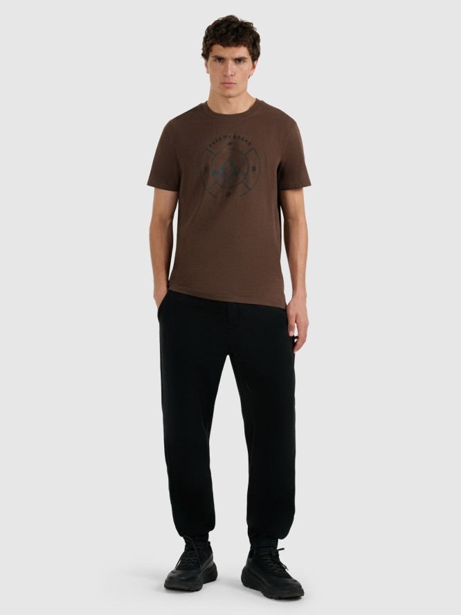 4F T-shirt regular z nadrukiem męski - beżowy XL