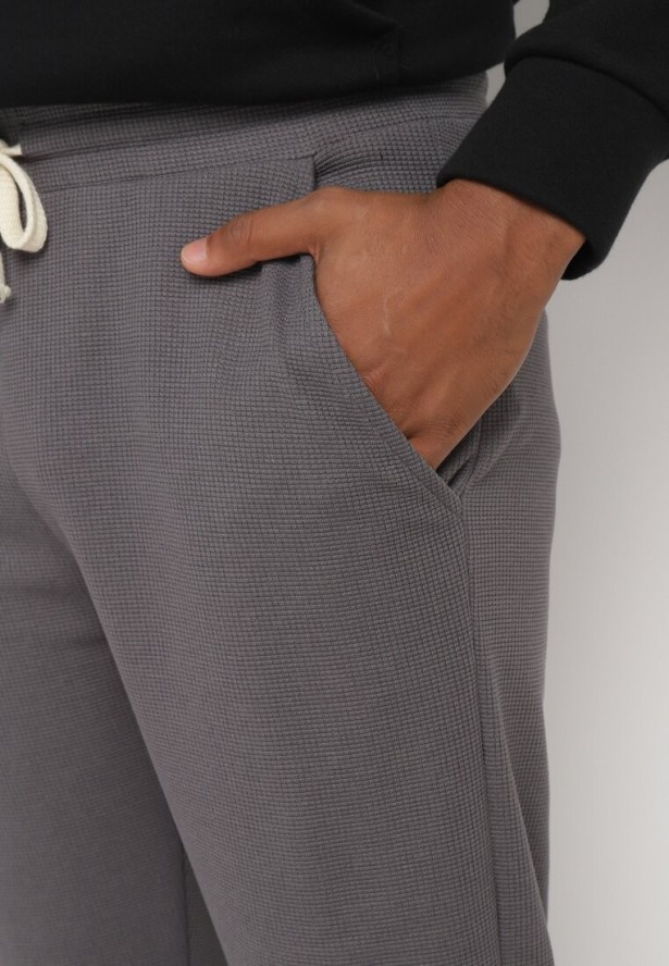 Ciemnoszare Spodnie Dresowe z Bawełną Wysokim Stanem i Ozdobnymi Sznurkami Arsiala