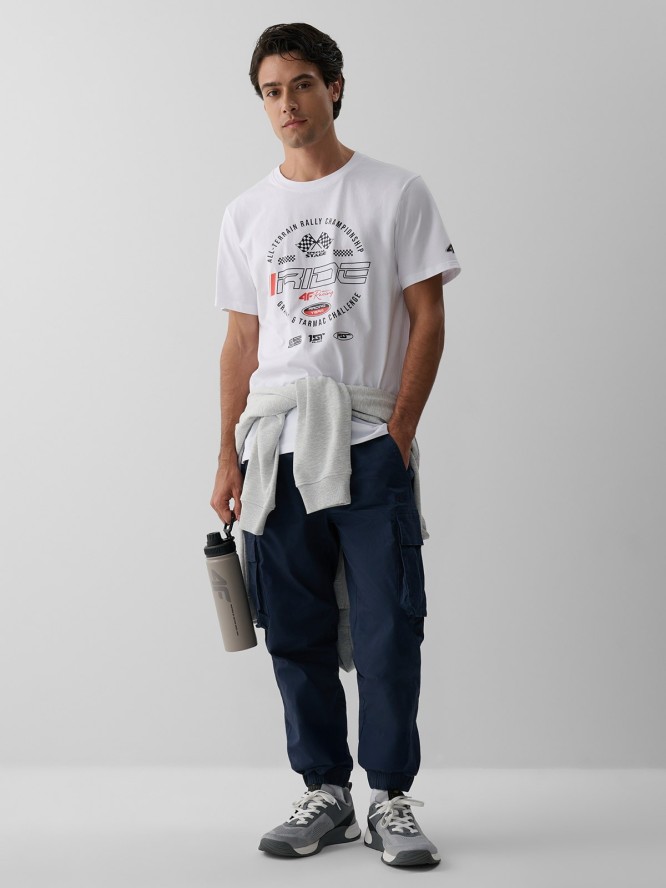 4F T-shirt regular z nadrukiem męski - biały M