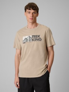 4F T-shirt regular z nadrukiem męski - beżowy 3XL