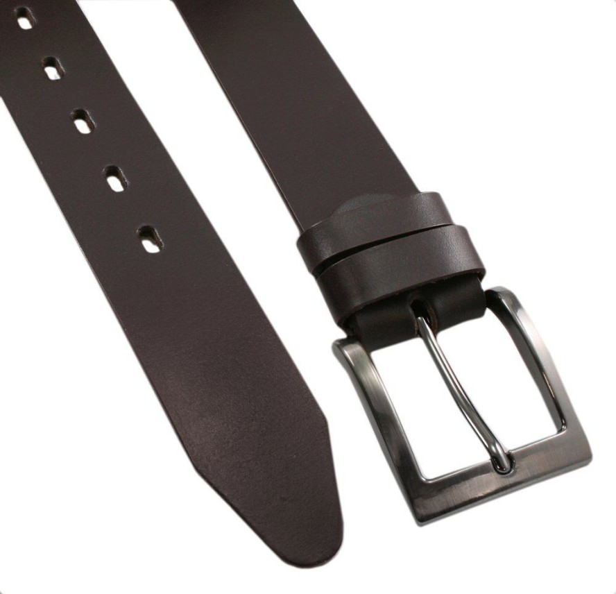 Męski Pasek do Spodni - Naturalna Skóra Licowa - His Story - Brązowy