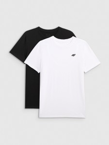 4F T-shirt regular gładki męski (2-pack) - biały+czarny L